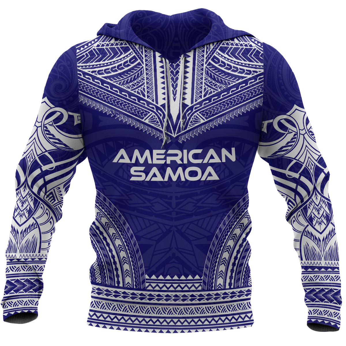 American Samoa Polynesian Chief Hoodie Flag Version Unisex Blue - Polynesian Pride