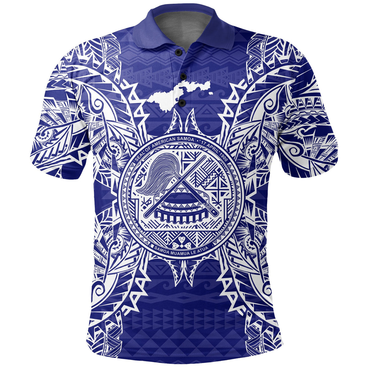 American Samoa Polo Shirt Amerika Samoa Coat Of Arms Map Polynesian Tattoo Blue Unisex Blue - Polynesian Pride
