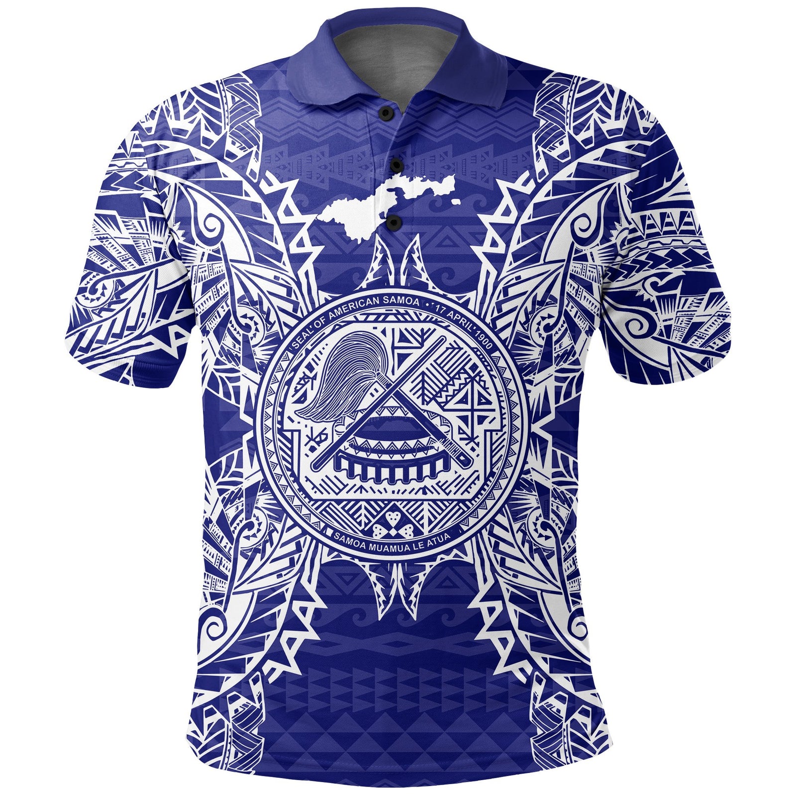 American Samoa Polo Shirt Amerika Samoa Coat Of Arms Map Polynesian Tattoo Blue Unisex Blue - Polynesian Pride