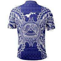 American Samoa Polo Shirt Amerika Samoa Coat Of Arms Map Polynesian Tattoo Blue - Polynesian Pride