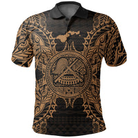 American Samoa Polo Shirt Amerika Samoa Coat Of Arms Map Polynesian Tattoo Gold Unisex Gold - Polynesian Pride