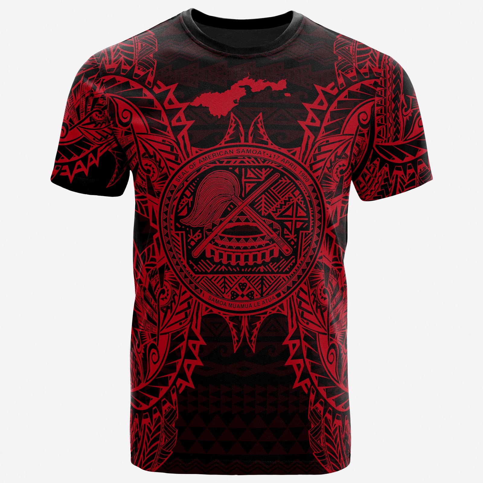 American Samoa T Shirt American Samoan Seal Map Polynesian Tattoo Red Unisex Gold - Polynesian Pride