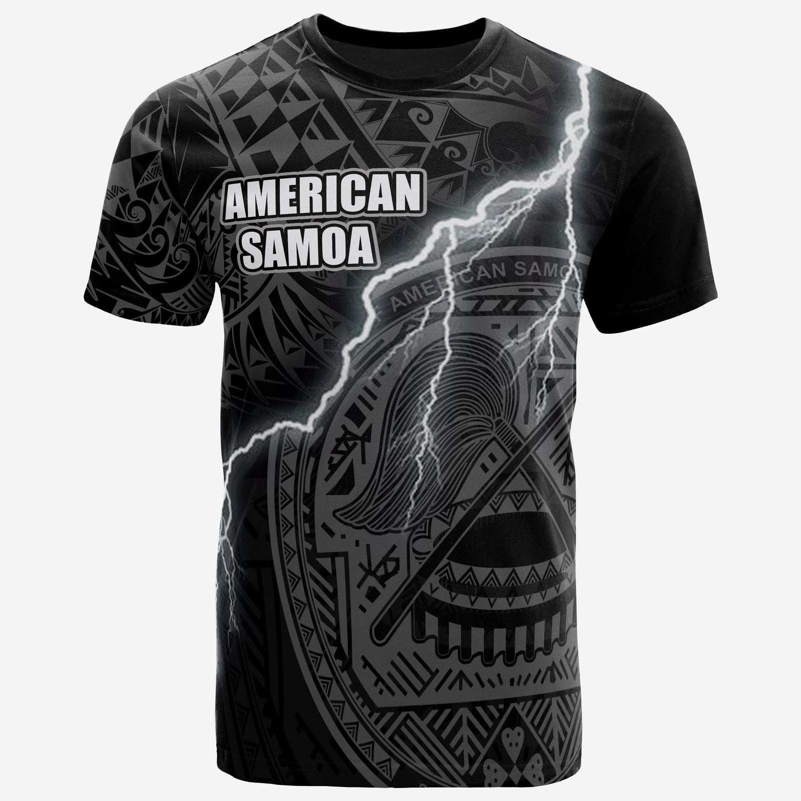 American Samoa T Shirt American Samoan Seal Lighting Thunder Unisex Black - Polynesian Pride