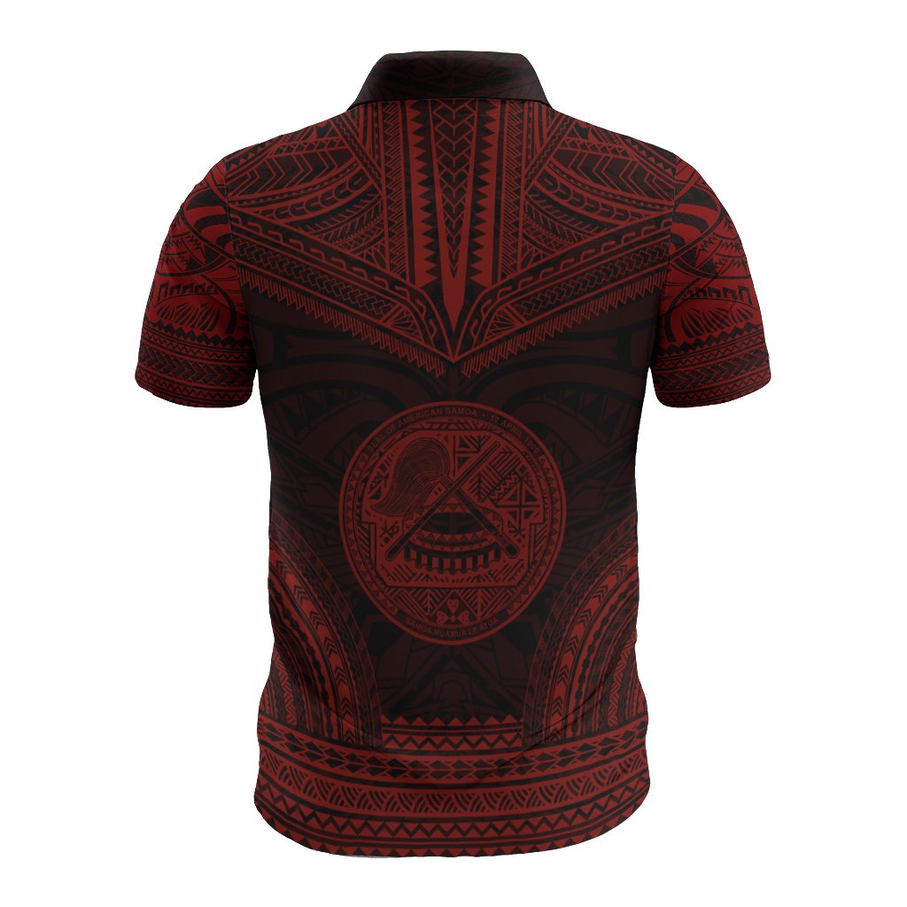 American Samoa Polo Shirt Amerika Samoa Seal Polynesian Chief Tattoo Red Version - Polynesian Pride