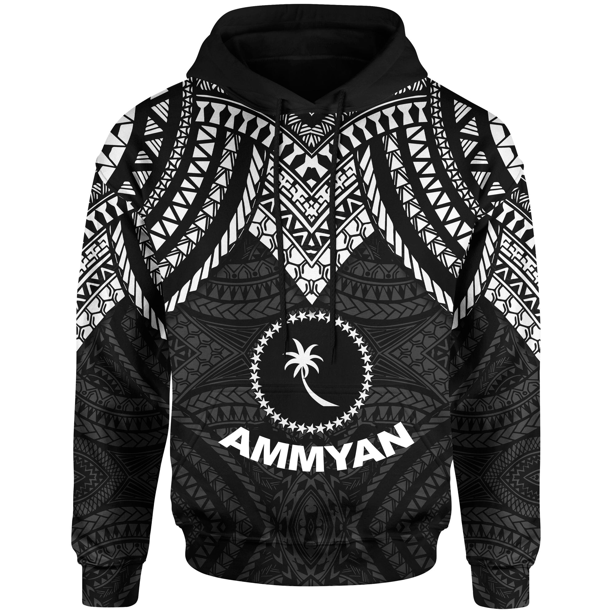 Chuuk Hoodie Micronesian Pattern Armor Style (Ammyan) LT12 Unisex Black - Polynesian Pride