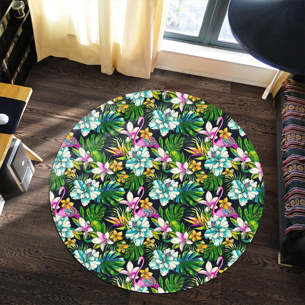 Animals And Tropical Flowers Round Carpet - AH - Polynesian Pride