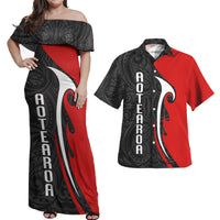 Aotearoa Silver Fern Maori Matching Dress and Hawaiian Shirt Red - Polynesian Pride