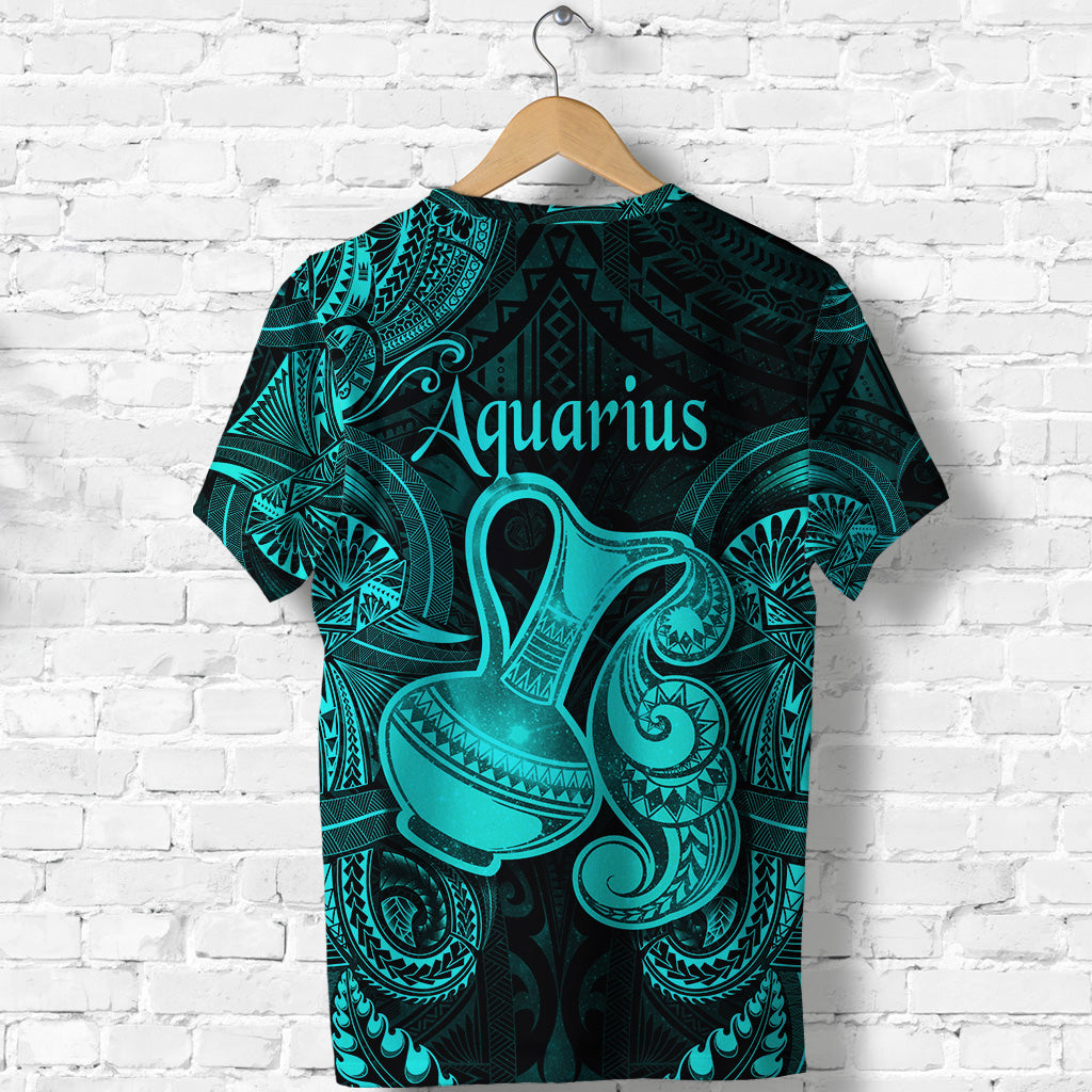 Aquarius Zodiac Polynesian T Shirt Unique Style Turquoise LT8 - Polynesian Pride