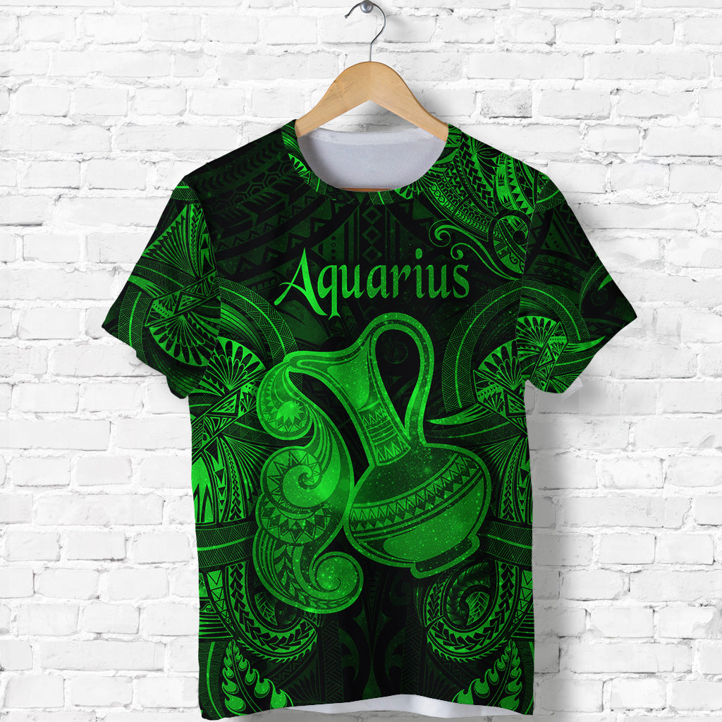 Aquarius Zodiac Polynesian T Shirt Unique Style Green LT8 - Polynesian Pride