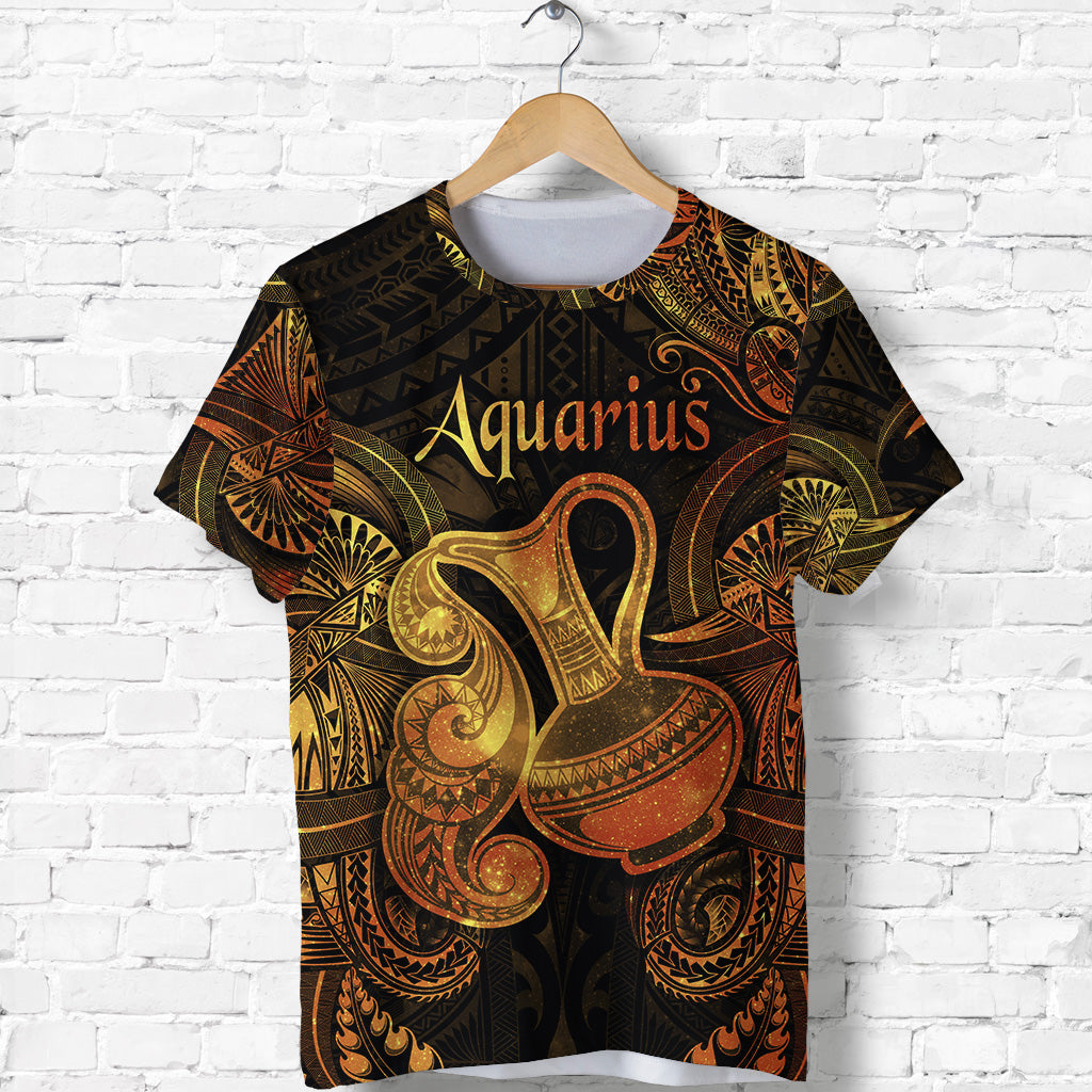 Aquarius Zodiac Polynesian T Shirt Unique Style Gold LT8 - Polynesian Pride