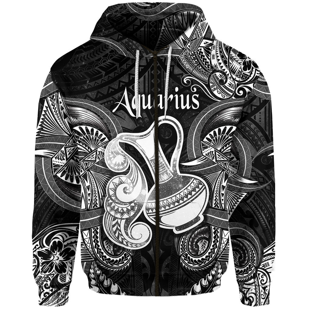 Aquarius Zodiac Polynesian Zip Hoodie Unique Style Black LT8 - Polynesian Pride