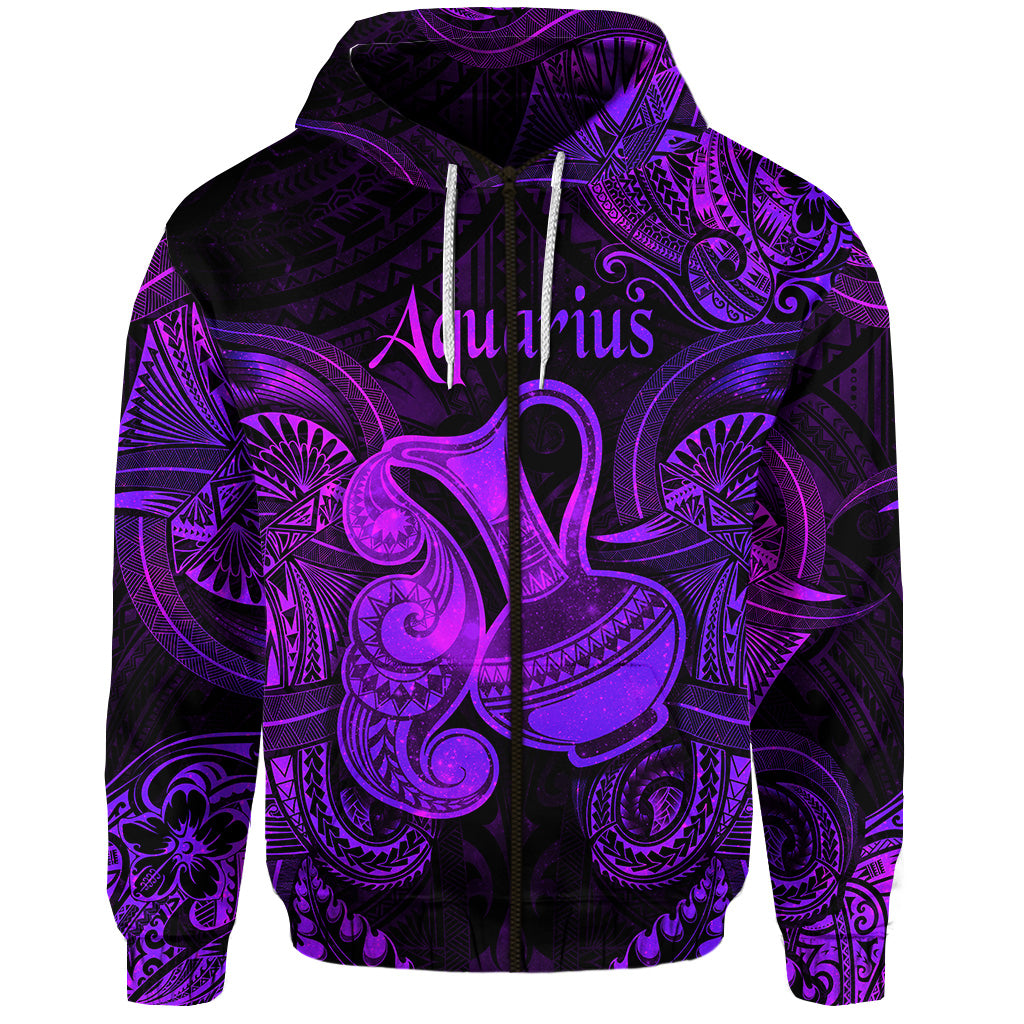 Custom Aquarius Zodiac Polynesian Zip Hoodie Unique Style Purple LT8 - Polynesian Pride