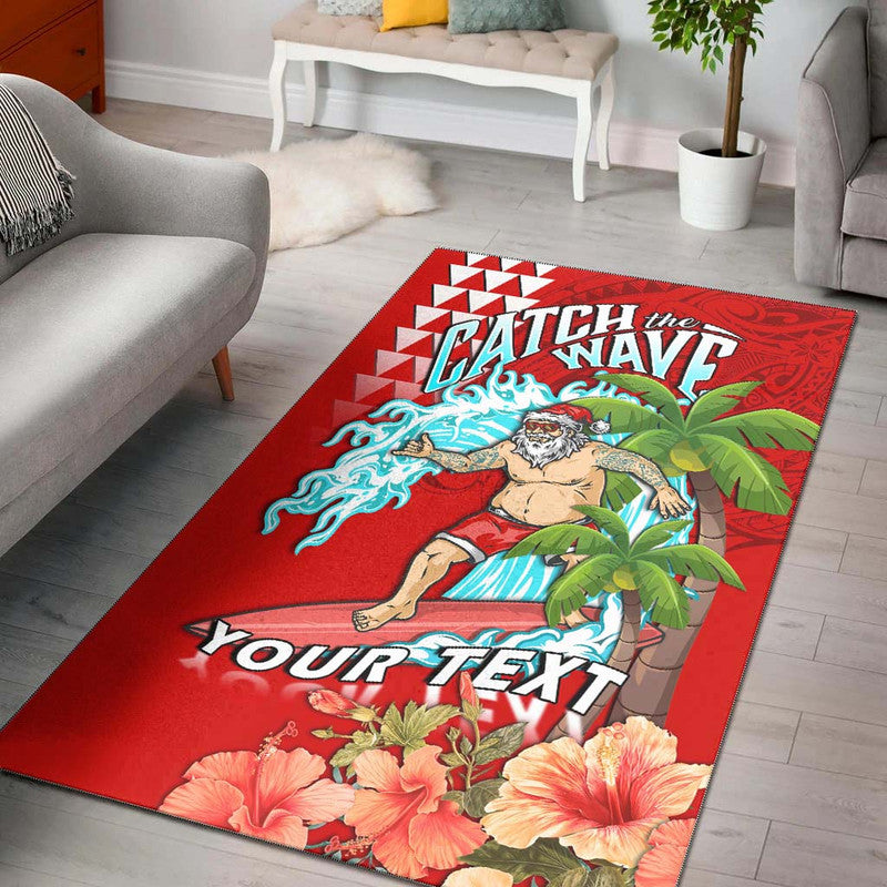 (Custom Personalised) Hawaii Mele Kalikimaka Area Rug Santa Claus Surfing Xmas Time LT9 Red - Polynesian Pride