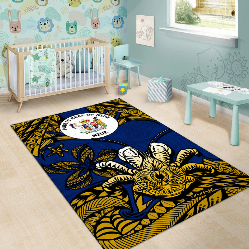 Niue Uga Area Rug Tribal Patterns Blue Style LT6 - Polynesian Pride