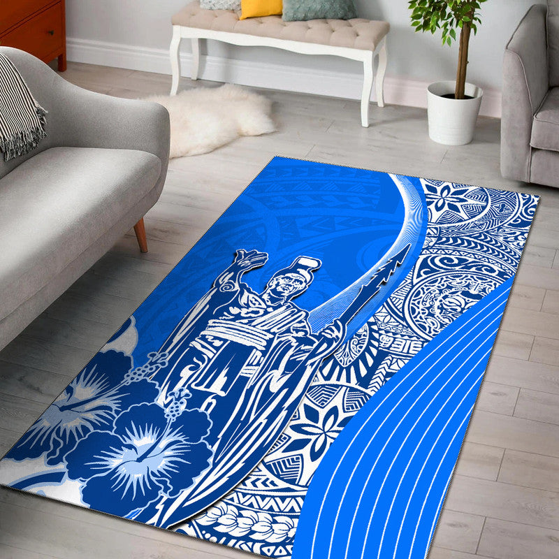 Hawaiian King Kamehameha Area Rug Vibe Blue Style LT6 Blue - Polynesian Pride