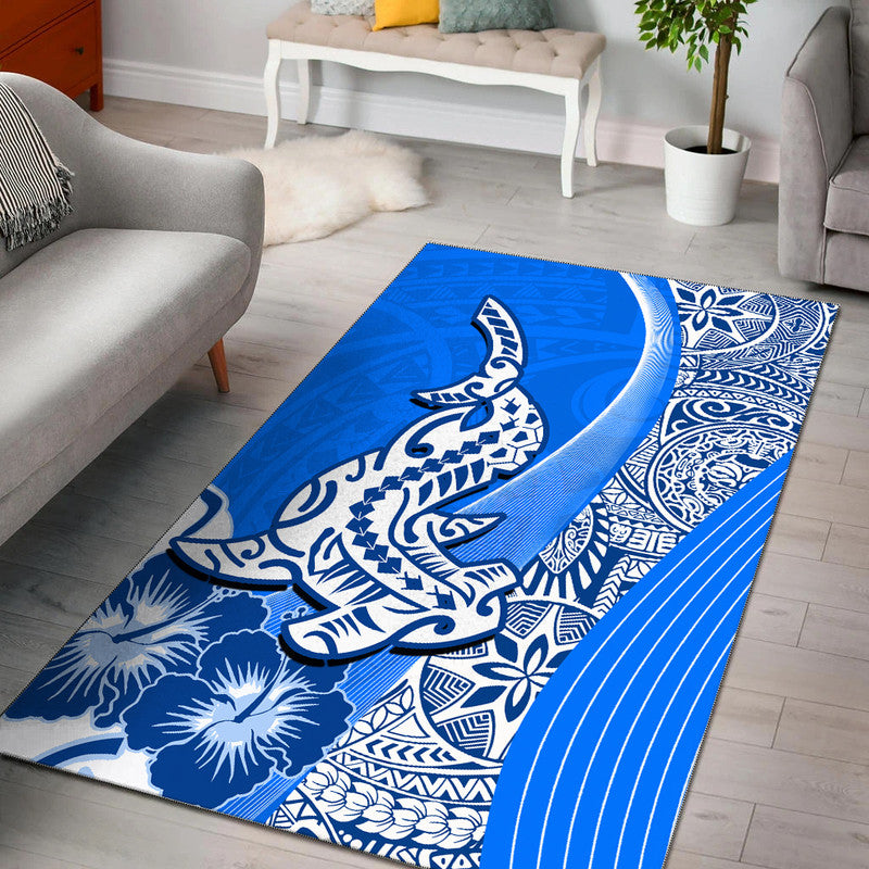 Hawaiian Shark Polynesian Area Rug Vibe Blue Style LT6 Blue - Polynesian Pride