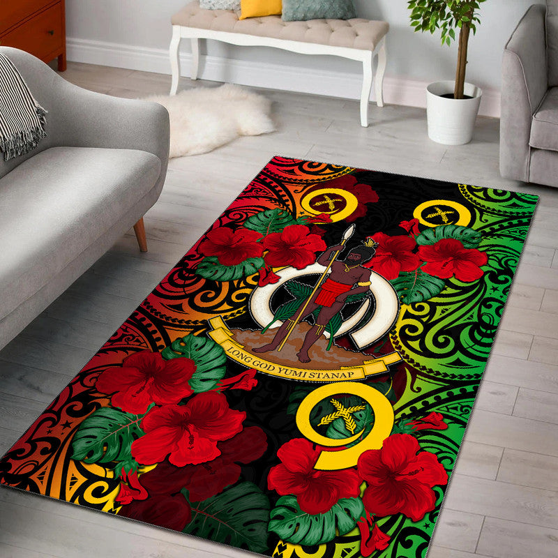 Vanuatu And Hibiscus Area Rug LT6 Black - Polynesian Pride