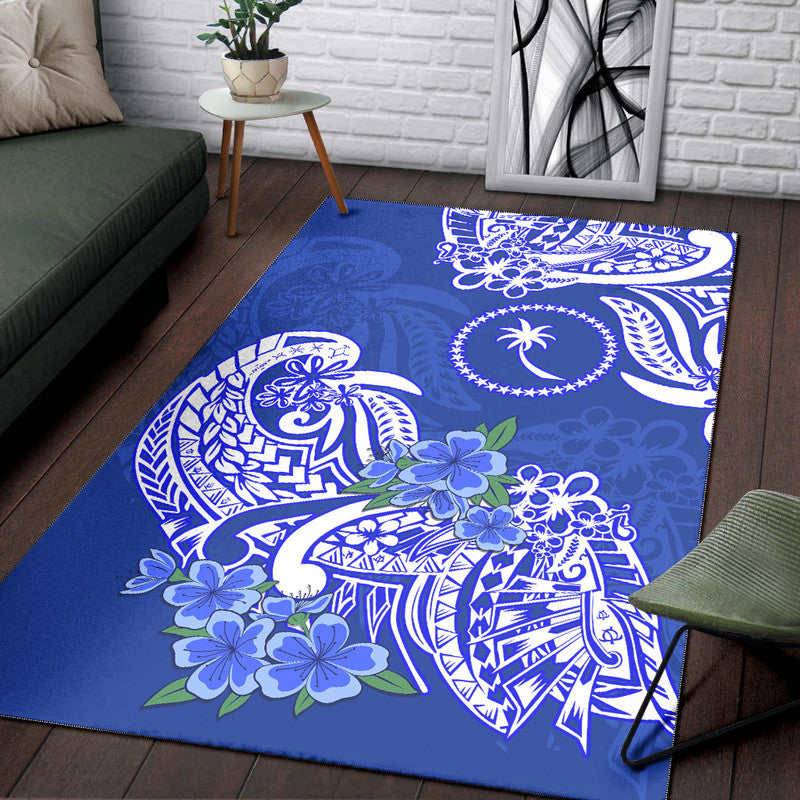 FSM Chuuk State Area Rug Polynesian Floral Tribal LT9 Blue - Polynesian Pride
