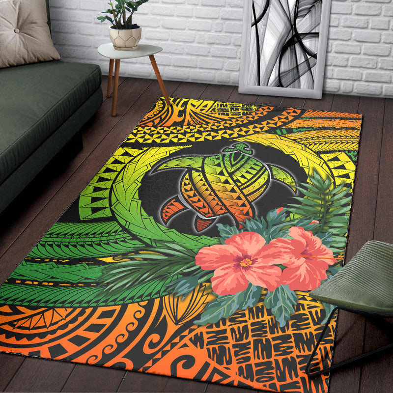 Polynesian Turtle Area Rug Circle Turtle Hibiscus Reggae LT9 Reggae - Polynesian Pride