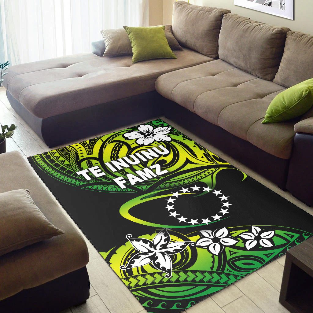 TE INUINU FAMZ - Cook Islands Rugby Area Rug Unique Vibes - Green LT8 - Polynesian Pride