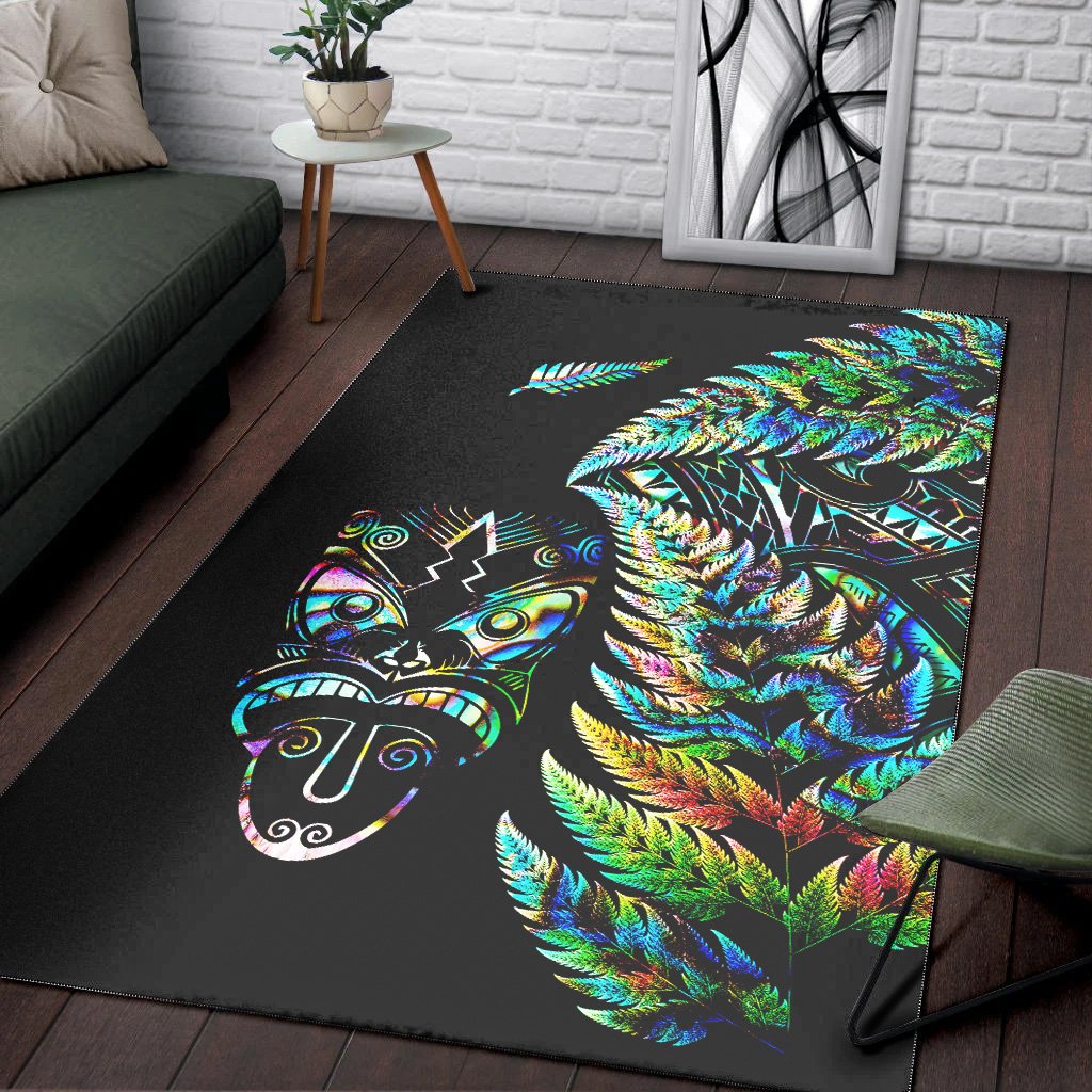 New Zealand Haka Rugby Maori Area Rug Silver Fern Vibes - Paua Shell LT8 - Polynesian Pride