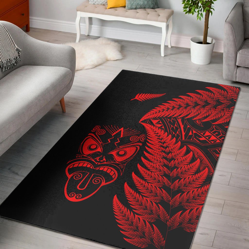 New Zealand Haka Rugby Maori Area Rug Silver Fern Vibes - Red LT8 - Polynesian Pride