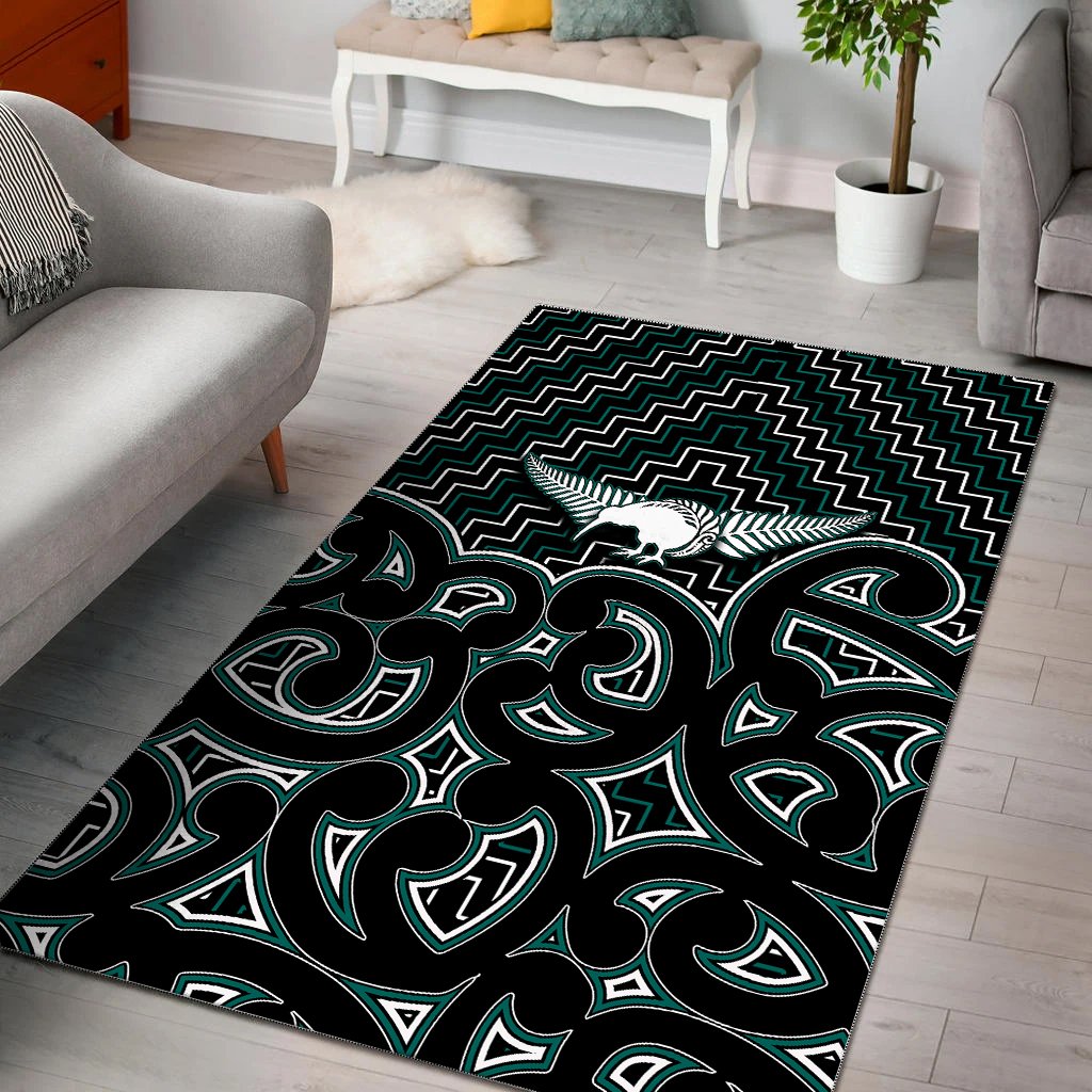 New Zealand Area Rug Maori Graphic Tee patterns Green LT6 Green - Polynesian Pride