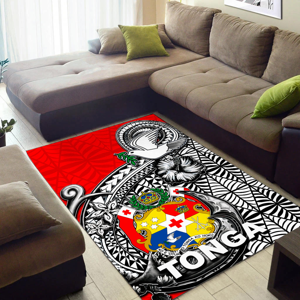 Tonga Hook Tattoo Area Rug White LT6 Red - Polynesian Pride