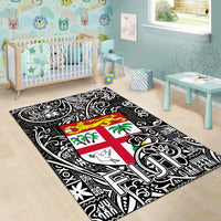 Fiji Area Rug Tapa Patterns White And Black Style LT6 - Polynesian Pride