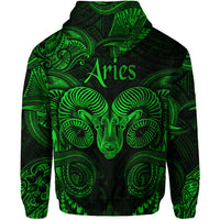 Aries Zodiac Polynesian Zip Hoodie Unique Style Green LT8 - Polynesian Pride