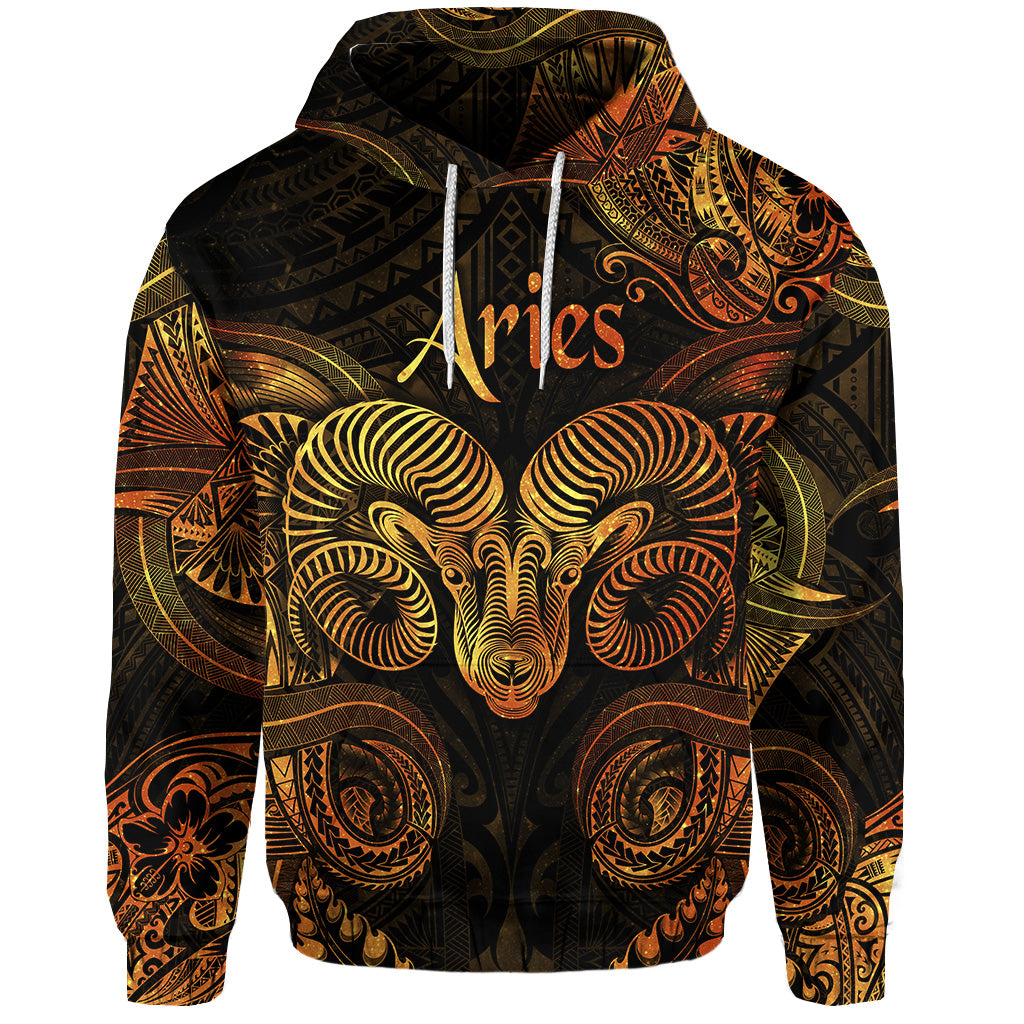 Custom Aries Zodiac Polynesian Hoodie Unique Style Gold LT8 - Polynesian Pride