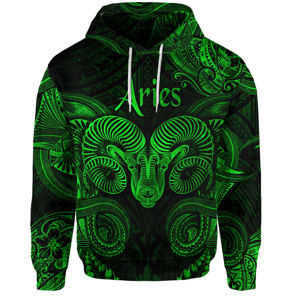 Custom Aries Zodiac Polynesian Hoodie Unique Style Green LT8 - Polynesian Pride