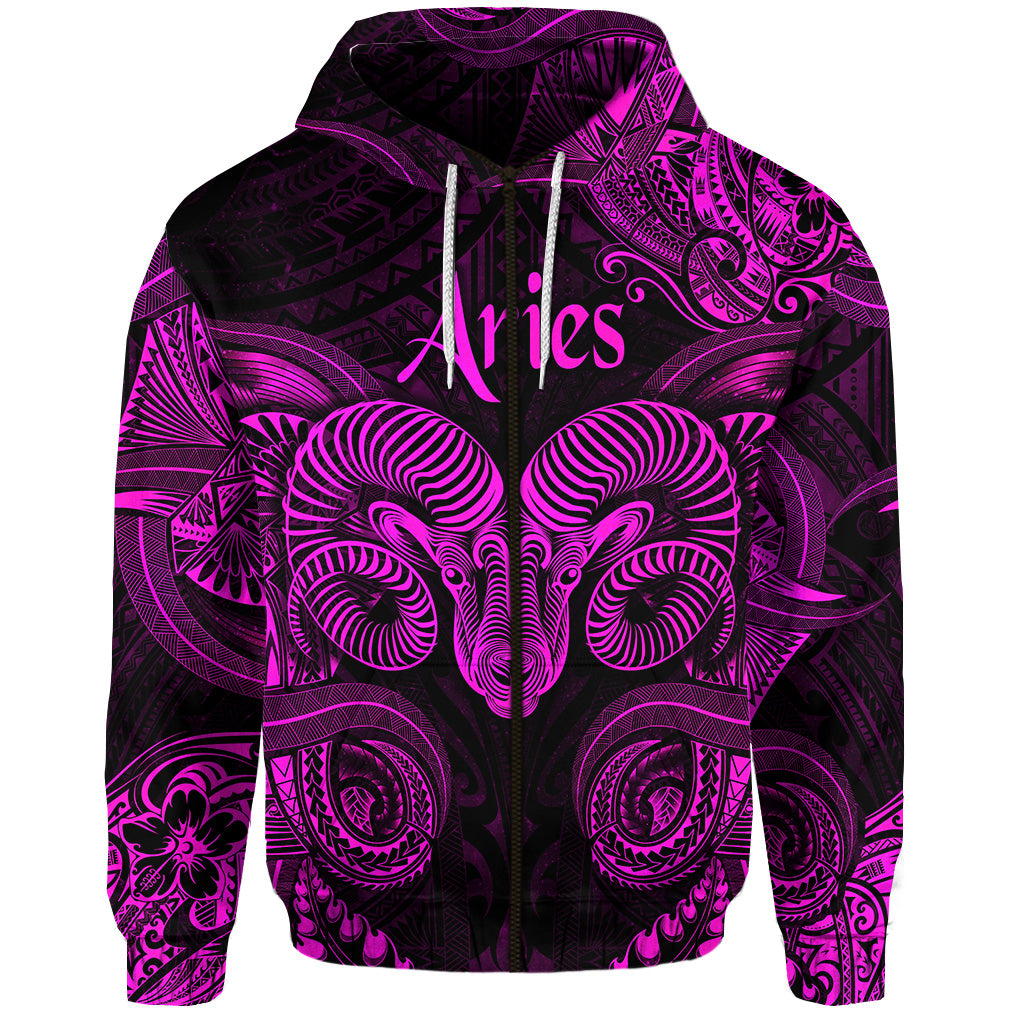 Aries Zodiac Polynesian Zip Hoodie Unique Style Pink LT8 - Polynesian Pride