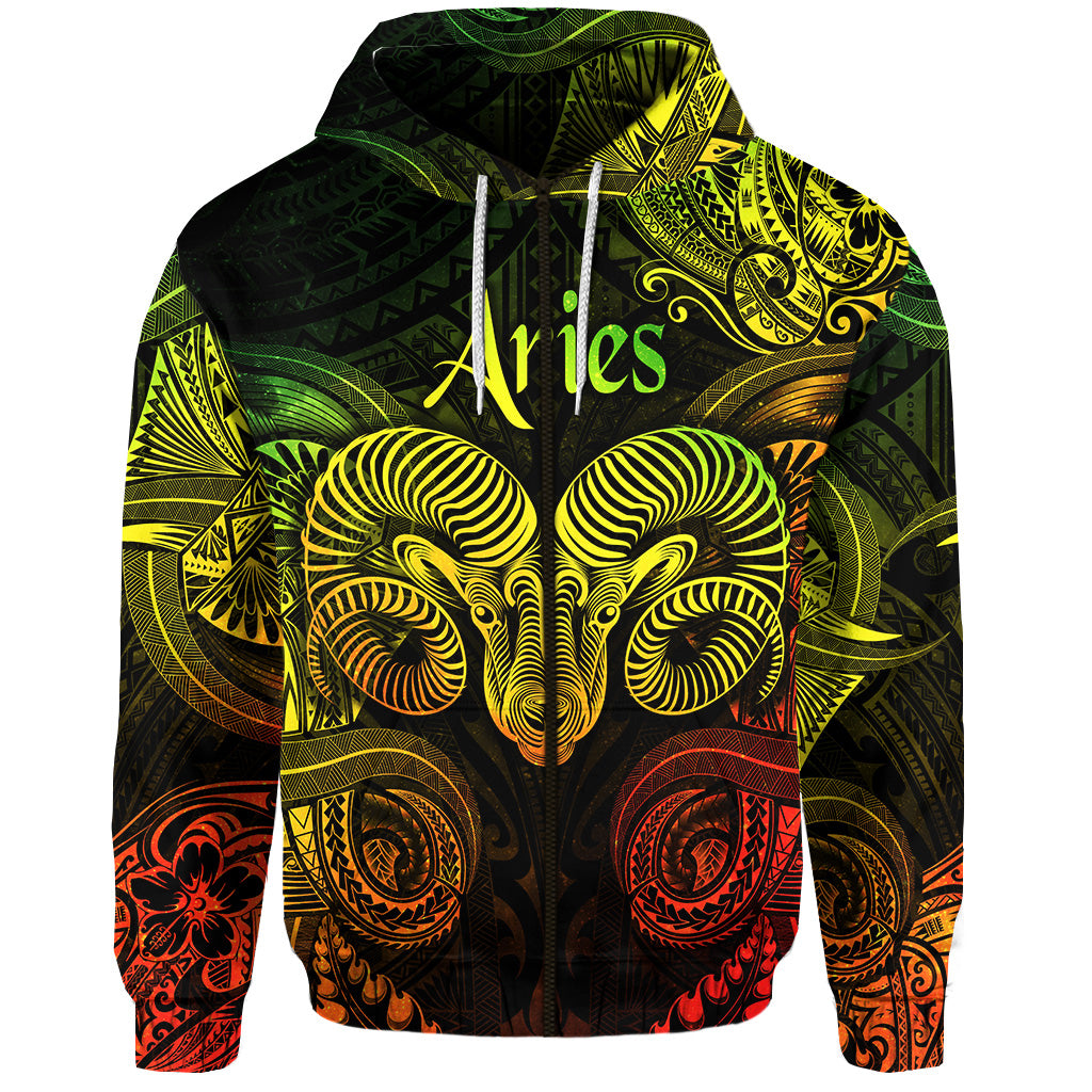 Aries Zodiac Polynesian Zip Hoodie Unique Style Reggae LT8 - Polynesian Pride