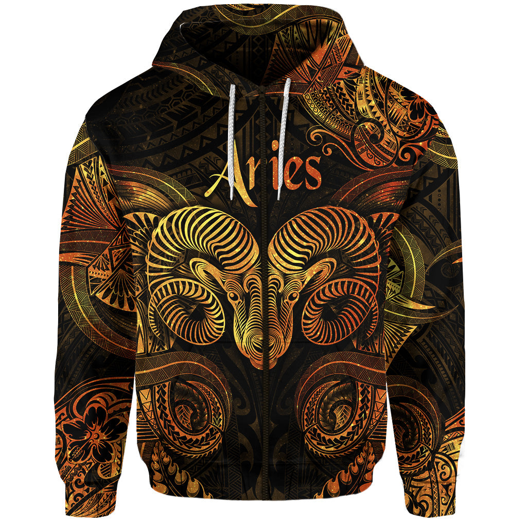 Aries Zodiac Polynesian Zip Hoodie Unique Style Gold LT8 - Polynesian Pride