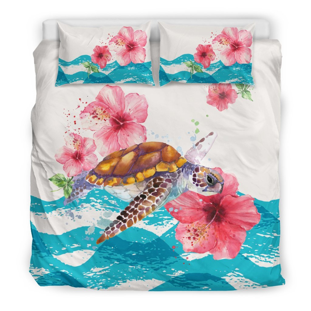 Hawaii Duvet Cover Set - Surfing Turtle & Hibiscus A0 - Polynesian Pride