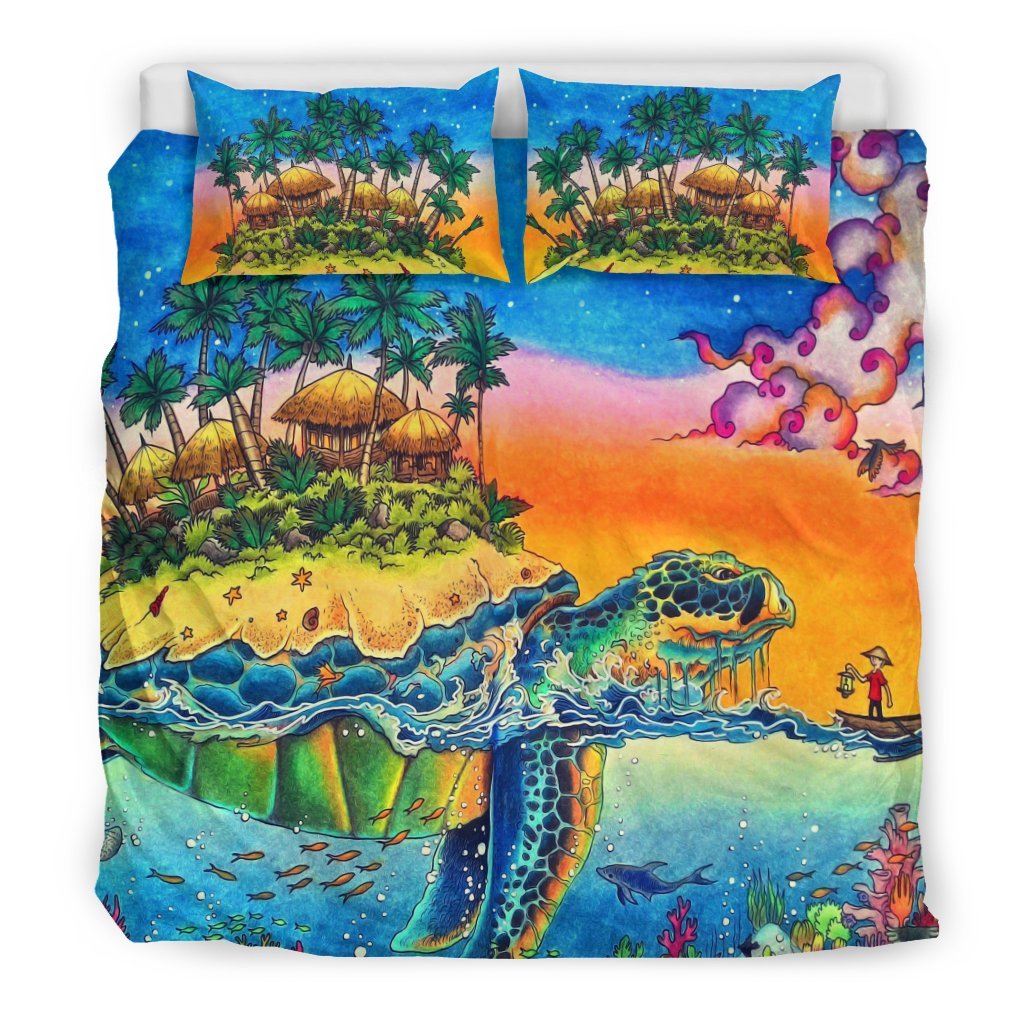 Hawaii Duvet Cover Set - Hawaii Turtle Island Painting - Polynesian Pride