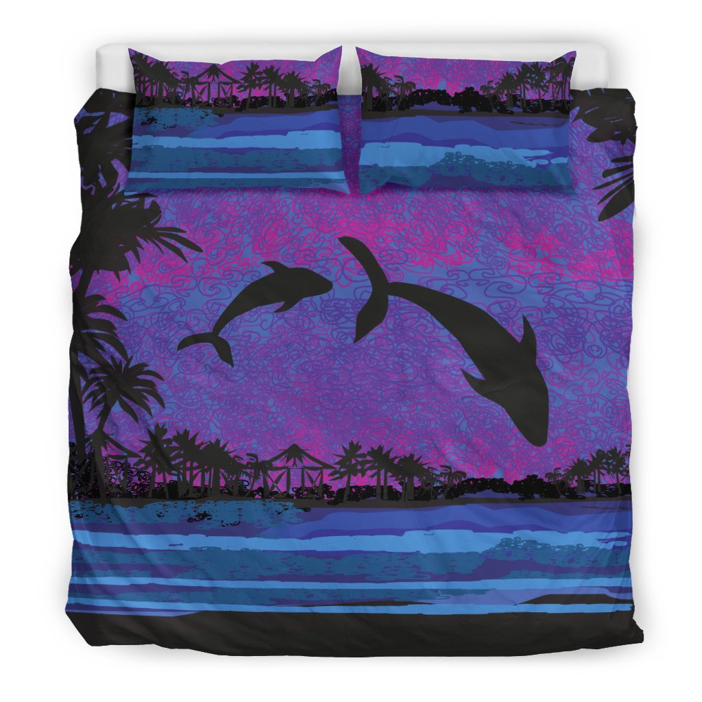 Hawaiian Dolphin In Night Polynesian Bedding Set - Polynesian Pride