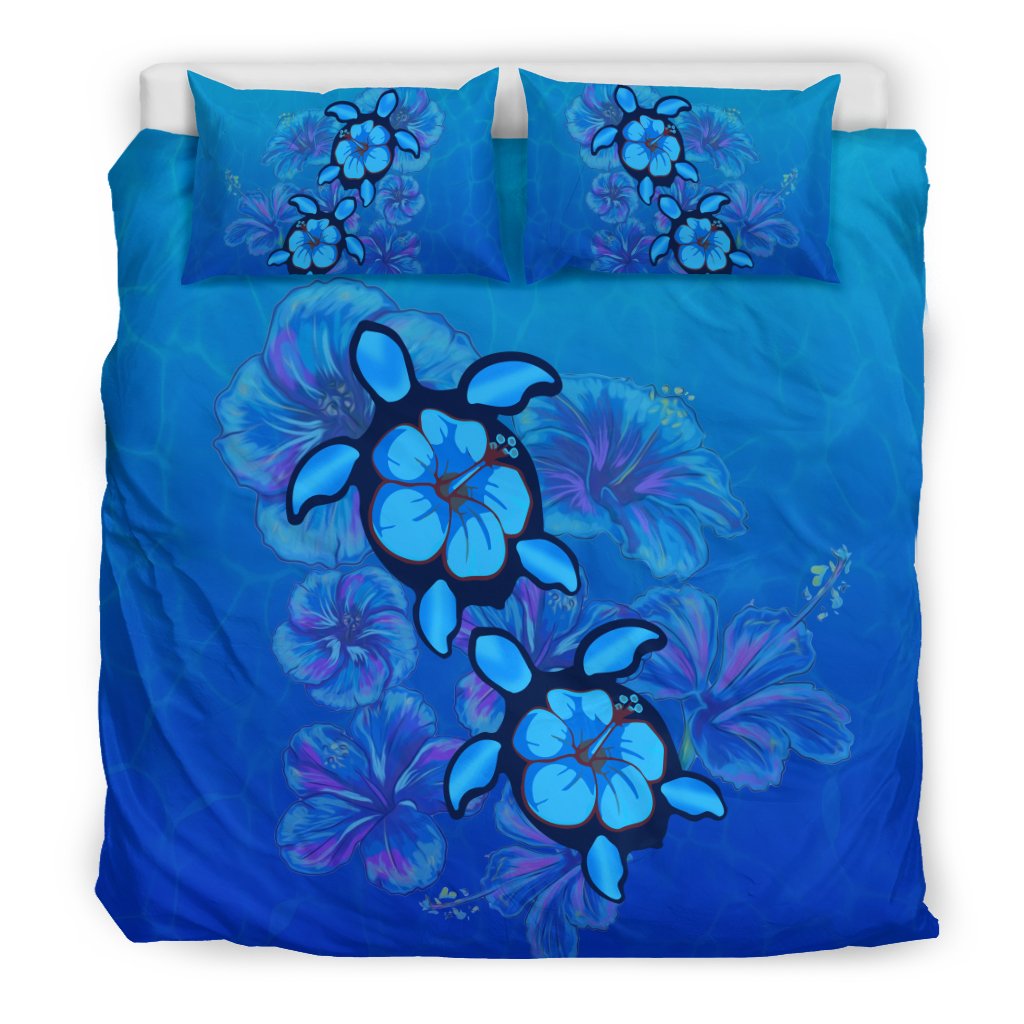 Hawaiian Blue Turtle and Hibiscus Polynesian Bedding Set - Polynesian Pride
