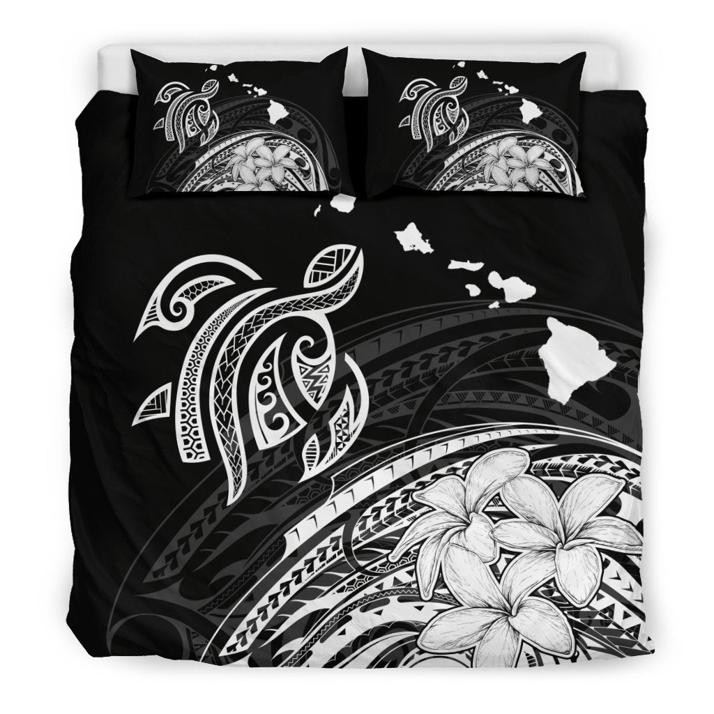 Hawaiian Map Turtle Hibiscus Plumeria Polynesian Bedding Set White - Polynesian Pride