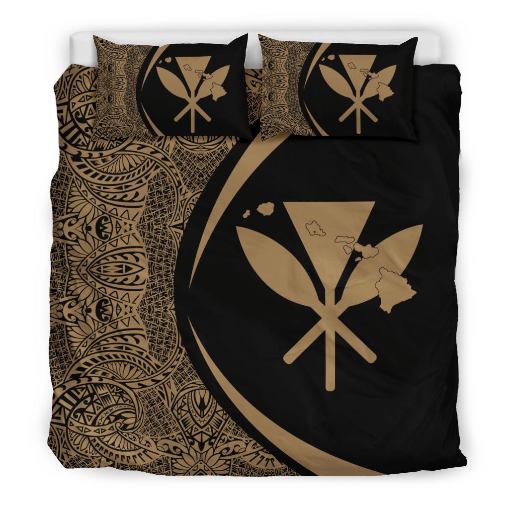 Hawaiian Map Kanaka Maoli Polynesian Bedding Set - Circle Style Gold - Polynesian Pride