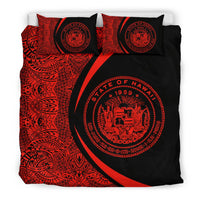 Hawaiian Map Coat Of Arms Polynesian Bedding Set - Circle Style Red - Polynesian Pride