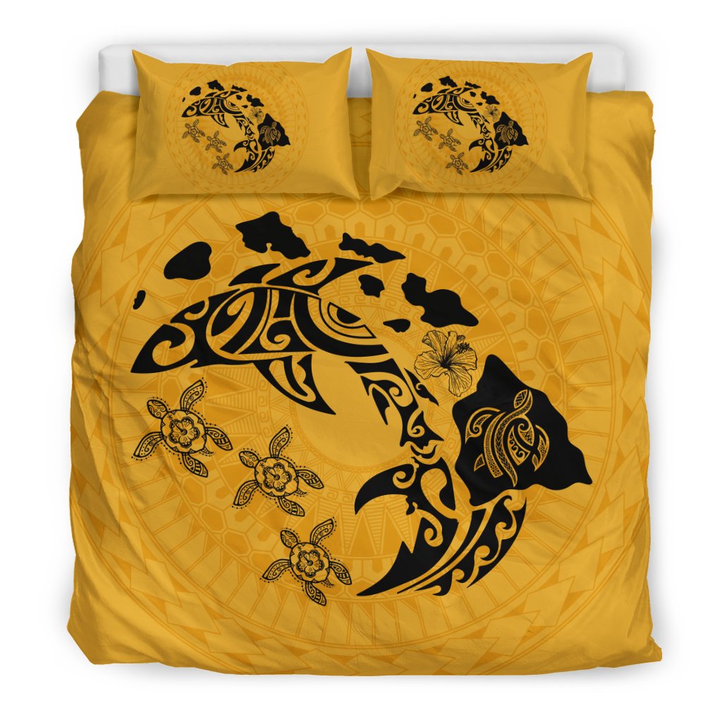 Hawaiian Map Shark Turtle Hibiscus Polynesian Bedding Set - Polynesian Pride
