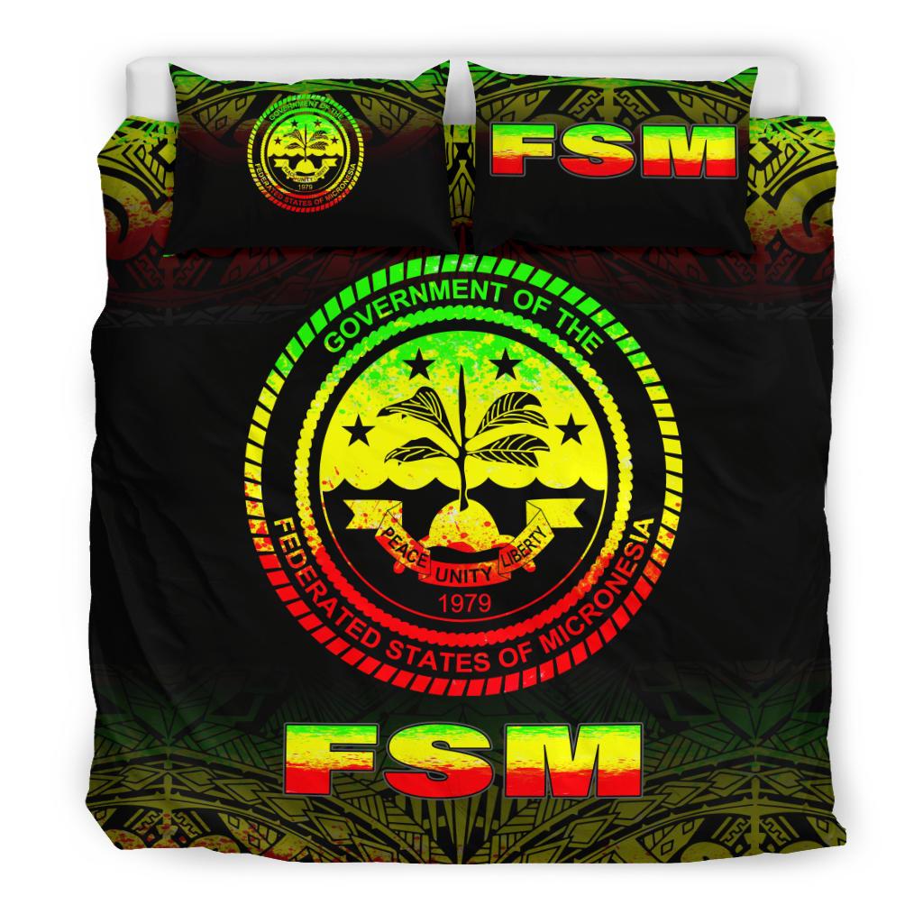 Federated States Of Micronesia Duvet Cover Set - Reggae Fog Style Art - Polynesian Pride