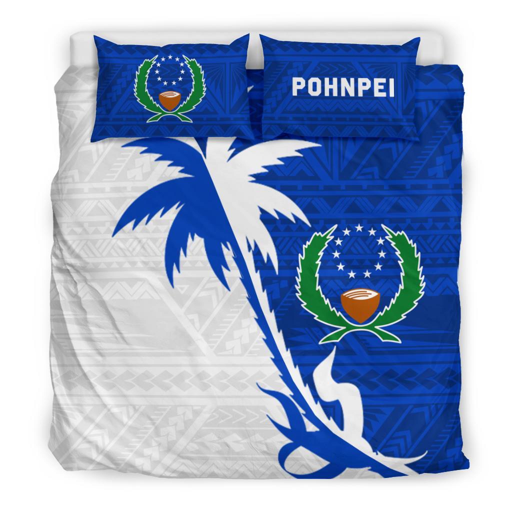 Pohnpei Duvet Cover Set - Pohnpei Flag & Coconut Tree Blue - Polynesian Pride