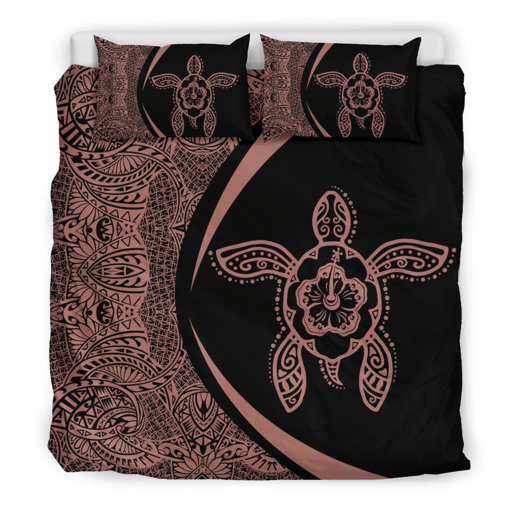 Hawaiian Polynesian Hibiscus Turtle Bedding Set - Circle Style Pink And Black - Polynesian Pride