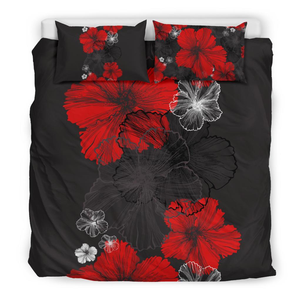 Hawaiian Hibiscus Black Background Bedding Set - Polynesian Pride