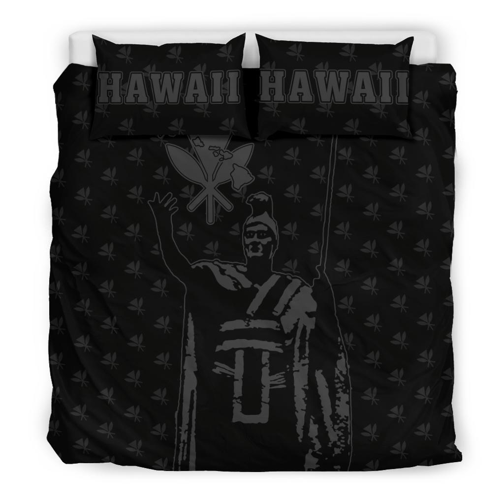 Hawaiian Warrior King Kanaka Maoli Gray Bedding Set Black - Polynesian Pride