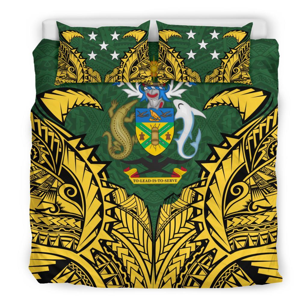 Solomon Islands Duvet Cover Set - Solomon Islands Coat Of Arms Premium Green - Polynesian Pride