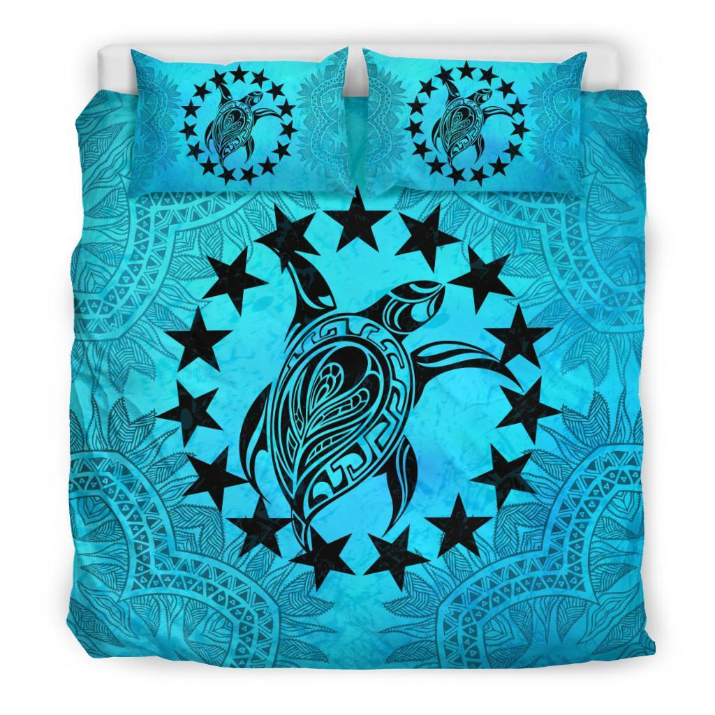 Cook Islands Duvet Cover Set - Cook Island Flag & Turtle Turquoise Art - Polynesian Pride